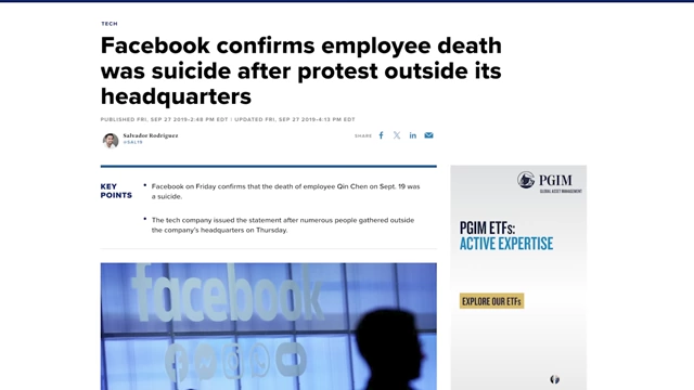News article about Facebook employee suicide