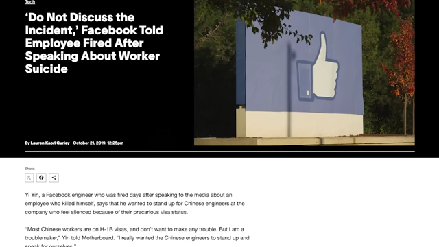 News article about Facebook telling employees not to discuss suicide