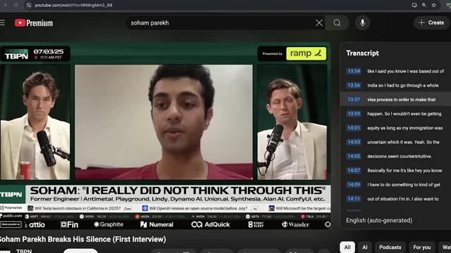 Screenshot from an interview with Soham Parekh