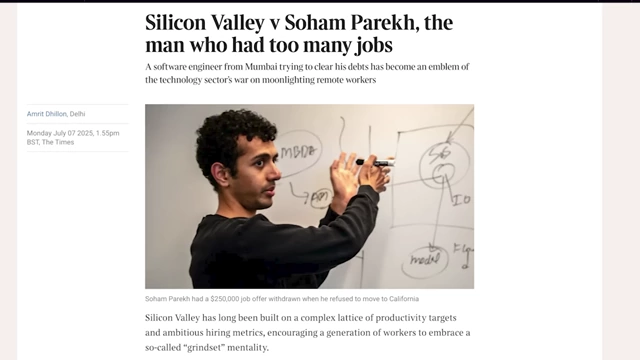 News article about Soham Parekh and Silicon Valley