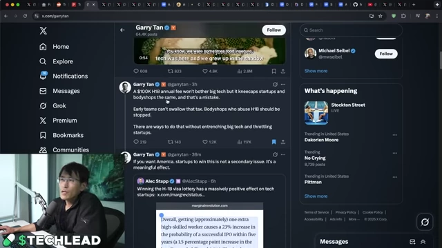 Tweet from Garry Tan, YC CEO, opposing high H-1B fees