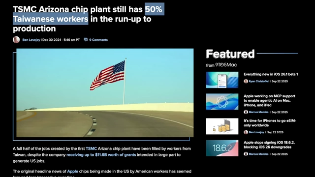 News article reporting TSMC Arizona relying on Taiwanese workers