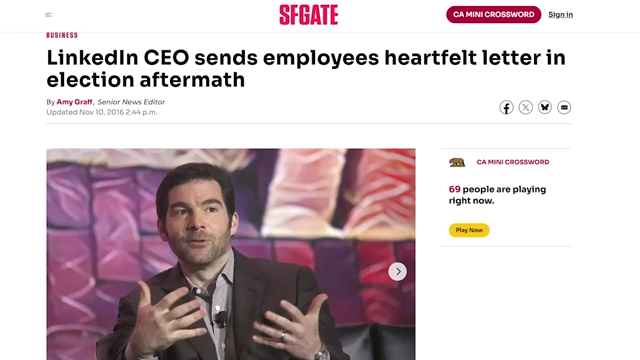 News article detailing LinkedIn CEO's letter