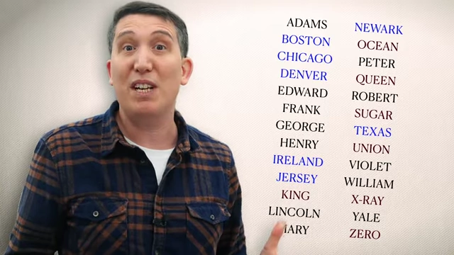 One of Western Union's earliest standardized spelling alphabets, compiled around 1912, uses names and placenames.
