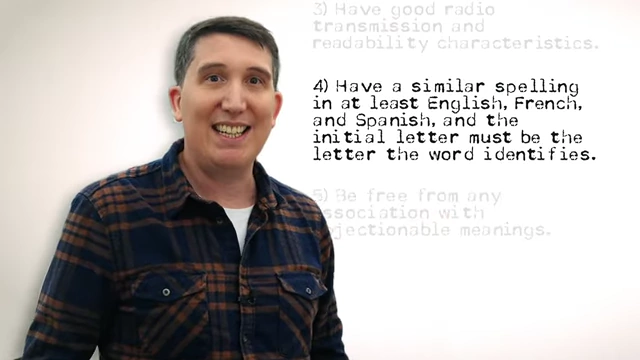 The five criteria established for selecting words in Professor Vinay's international spelling alphabet.