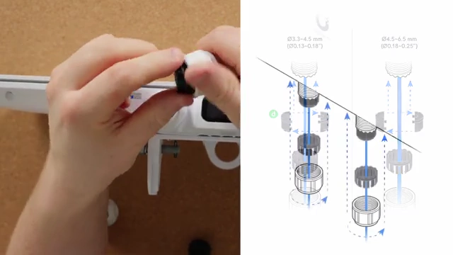A diagram illustrating how the cable gland works to seal the Ethernet cable and prevent water entry.
