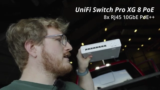The UniFi Switch Pro XG 8 PoE, an 8-port 10 GbE PoE++ switch, used to power the E7 Audience during the LANFest test.