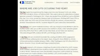 Text detailing where job cuts are occurring this year across different U.S. regions