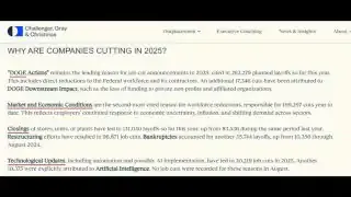 Article section outlining the top reasons companies are cutting jobs in 2025