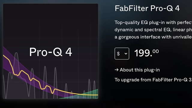 Price of FabFilter Pro-Q 4 plugin ($199)