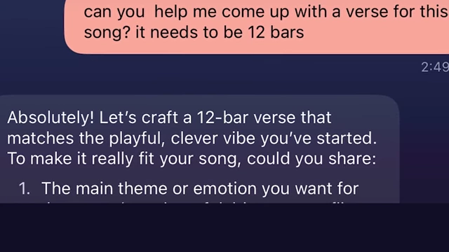 AI offering to draft a verse based on "AI with no heart idea"