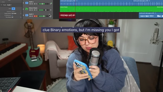 Gabi Belle singing AI-generated lyrics "Binary emotions, but I'm missing you"