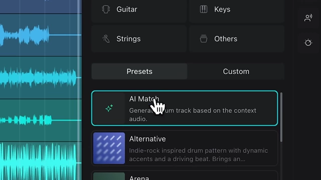 Moises App Interface: AI Match Drum Track
