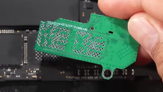 Close-up of the base PCB designed to reroute NAND transmission lines