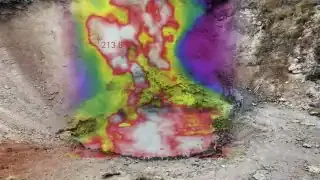 A thermal imaging shot of a geyser, highlighting the intense heat in vibrant colors.