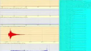 A display of seismograph data, showing waveforms and associated numerical readings.