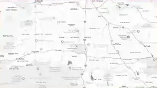 A detailed map of Southern California, indicating the widespread detection of infrasound from the SpaceX launch as far as West Hollywood.