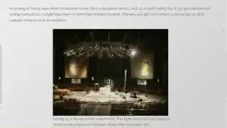 An interior shot of a concert hall with stage lighting, setting the scene for a music performance experiment.