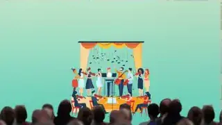 An illustration depicting an audience watching a musical performance on stage, representing the setting of the infrasound experiment.