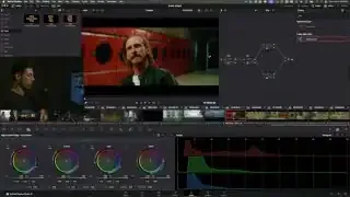 DaVinci Resolve interface showing node tree and color wheels