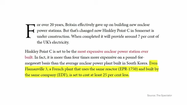 Cost comparison of Hinkley Point C with other nuclear plants