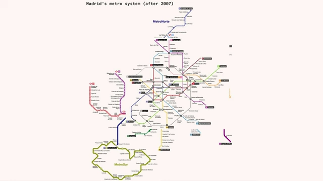 Map illustrating the significant expansion of Madrid's metro system