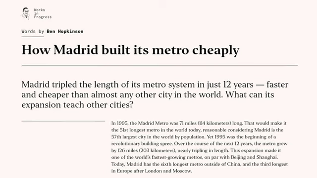 Article on Madrid's cost-effective metro expansion