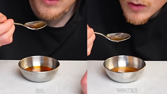 A taste test comparison demonstrating how oil carries more flavor from spices than water.