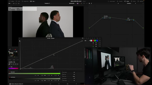 DaVinci Resolve curves tab showing an S-curve applied to adjust contrast.