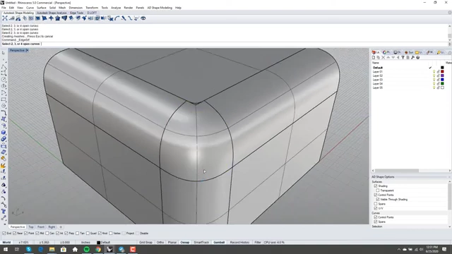 The newly created ball corner surface, generated using 'Surface by Edge Curves', filling the corner of the model.