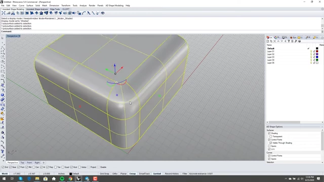 The final model with control points displayed, demonstrating the low point density of the primary and corner surfaces for optimal flexibility.