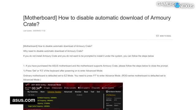 华硕支持文章中关于禁用Armoury Crate自动下载的说明
