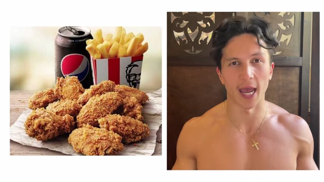 A visual comparing a home-cooked chicken breast meal with a KFC fried chicken meal, demonstrating how clean foods are naturally lower in calories for the same volume.
