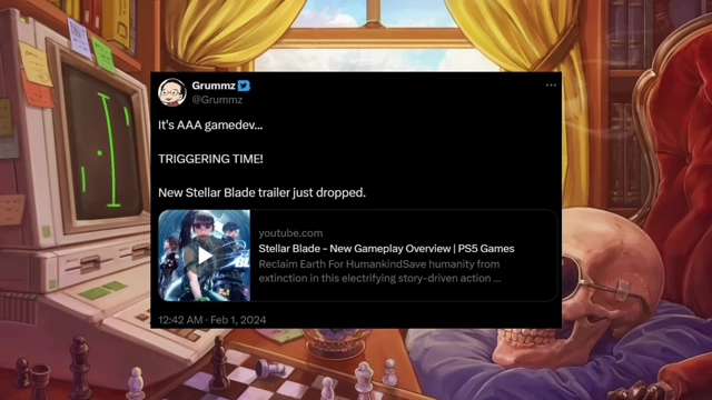 Mark Kern（@Grummz）的推文，声称《星刃》的预告片会“触发”3A游戏开发者。
