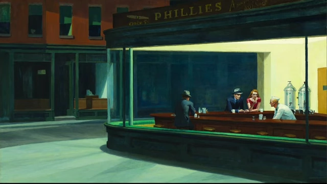 Edward Hopper's "Nighthawks" painting, the artistic inspiration for the color grade