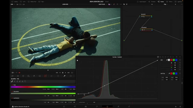 DaVinci Resolve RGB curves showing lifted blacks to compress shadow detail