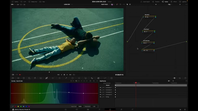 DaVinci Resolve hue vs. saturation curve for enhancing cyan and blue tones
