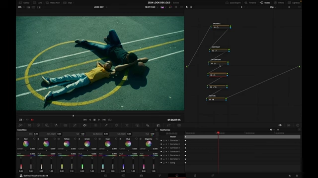 DaVinci Resolve Color Slice targeting the yellow vector to add an accent of saturation