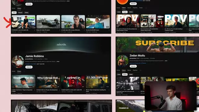 Examples of YouTube channel thumbnails illustrating content trends such as "POV" and materialistic lifestyle themes.
