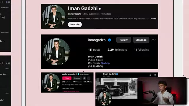 Iman Gadzhi's consistent profile picture across YouTube, Instagram, and Twitter, illustrating its importance for brand recognition.