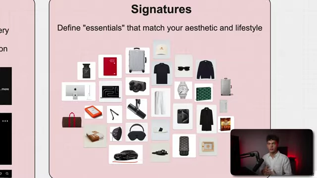 A collage of "signature" items such as luggage, camera gear, and fashion accessories that define a personal brand's lifestyle aesthetic.