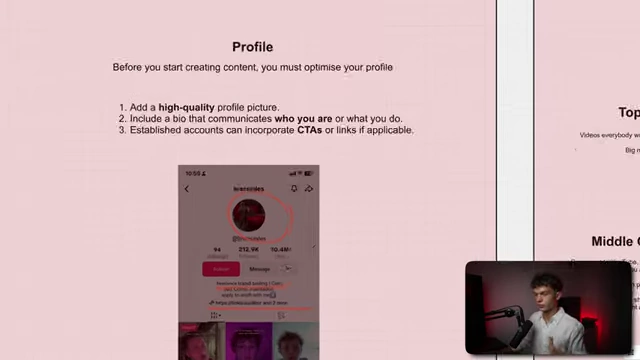 An example of an optimized TikTok profile featuring a high-quality PFP, clear bio, and calls to action linking to other platforms.