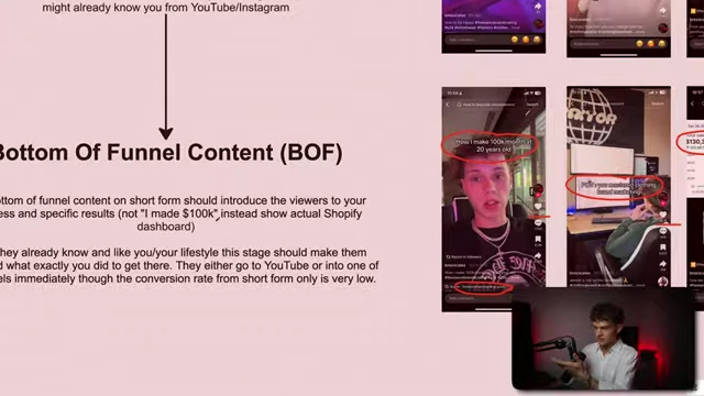 Examples of Bottom-of-Funnel (BOF) TikTok content, featuring specific business results and direct calls to action.