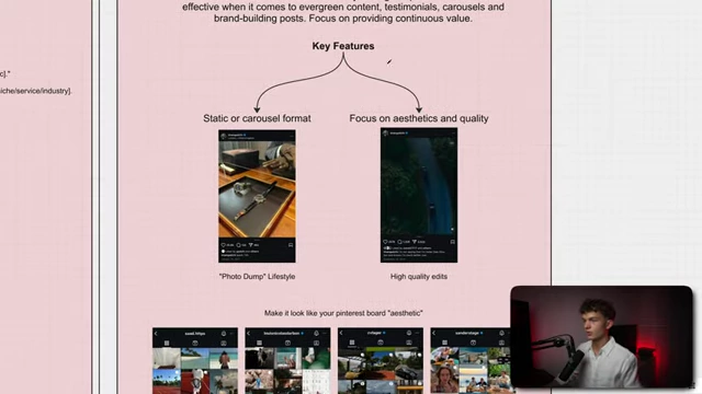 Two key features for effective Instagram posts: static or carousel formats, and a strong focus on aesthetics and quality.