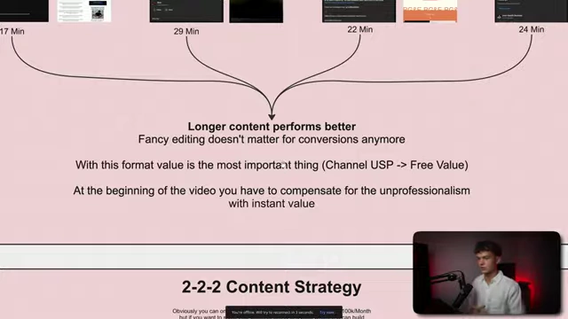 A key insight highlighting that longer content performs better for conversions, and value is more important than fancy editing.