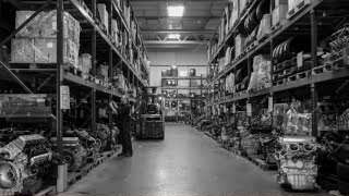 Warehouse filled with various parts and machinery