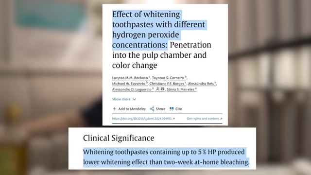 Clinical significance from a study, showing whitening toothpastes produce a lower whitening effect