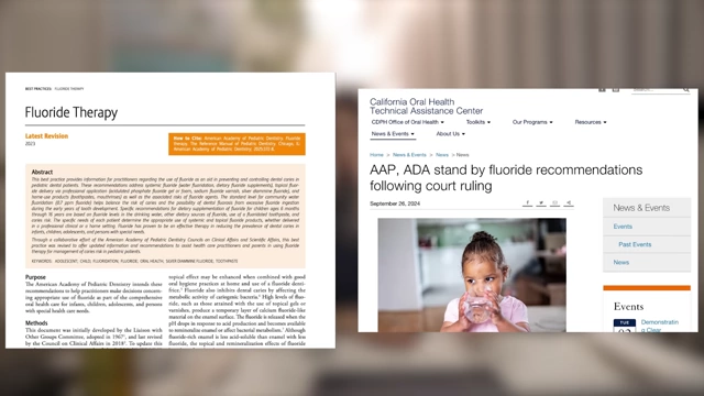 Professional guidelines from ADA and AAP supporting fluoride therapy for cavity prevention