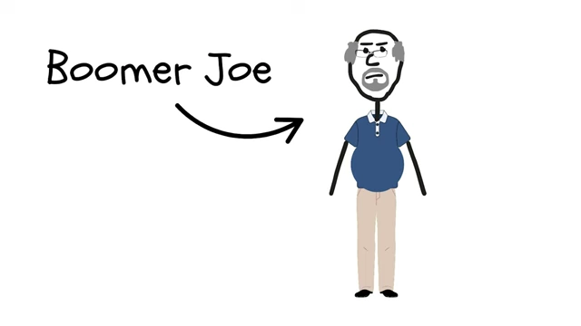 A stick figure character labeled "Boomer Joe," representing the source of outdated financial advice.