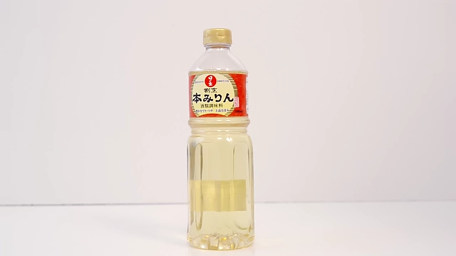 A bottle of Hon Mirin (true mirin), a sweet Japanese rice wine.